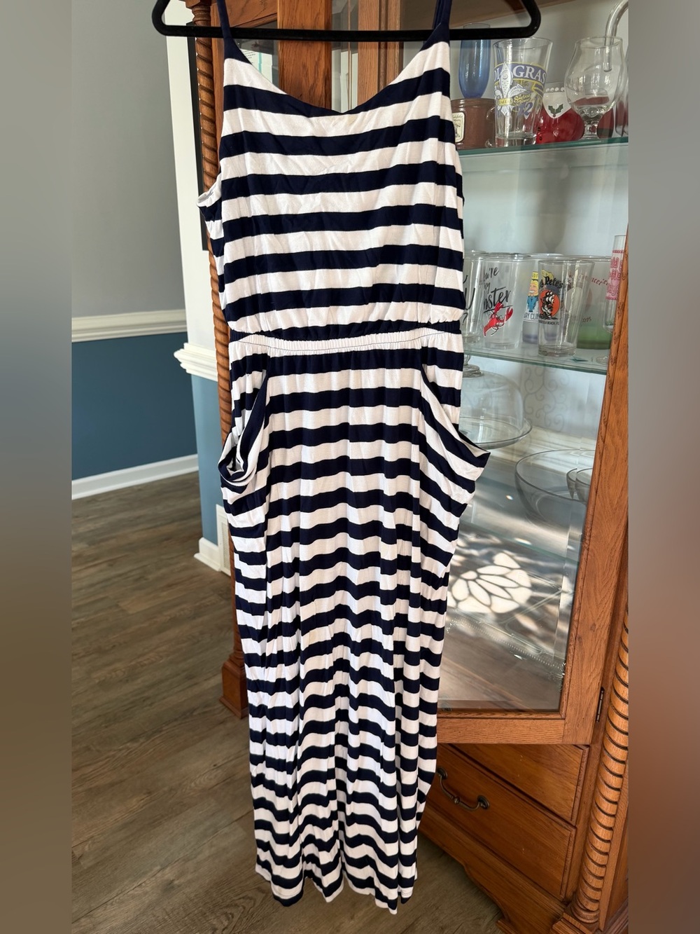 GAP Navy and White Striped Sleeveless Maxi Dress with Pockets